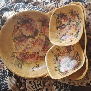 Vintage Wood Weaved Bowls